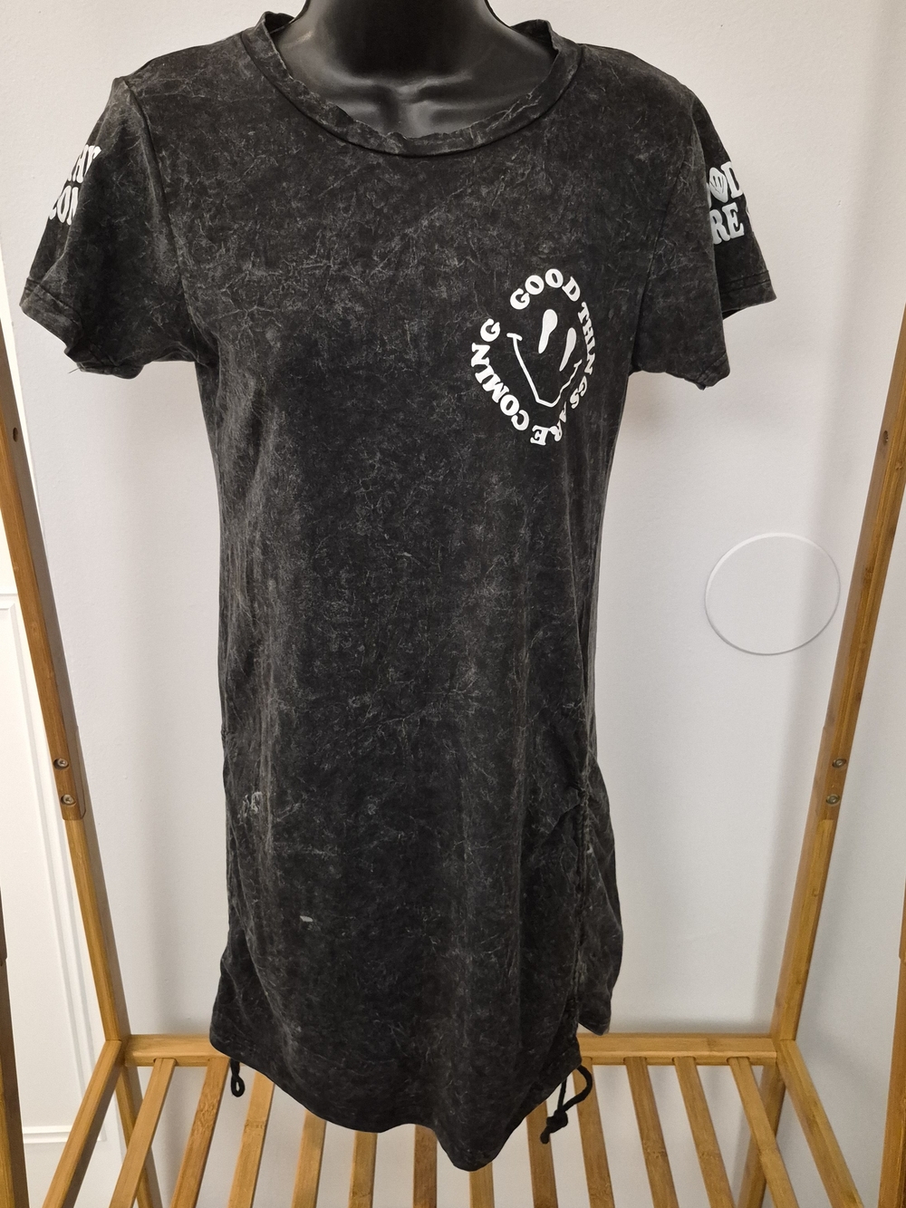 On Fire Black Mineral-Wash Graphic Tee Mini Dress